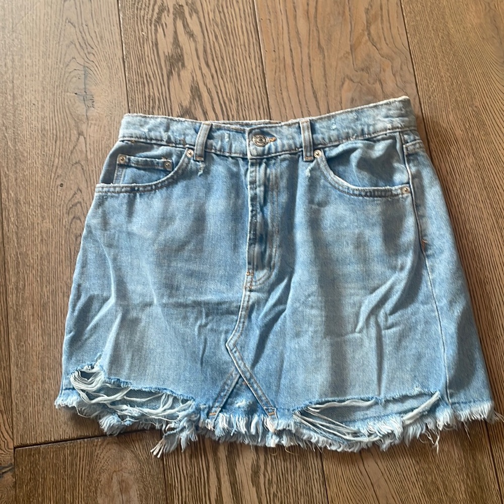 Zara Light Blue Distressed Denim Mini Skirt